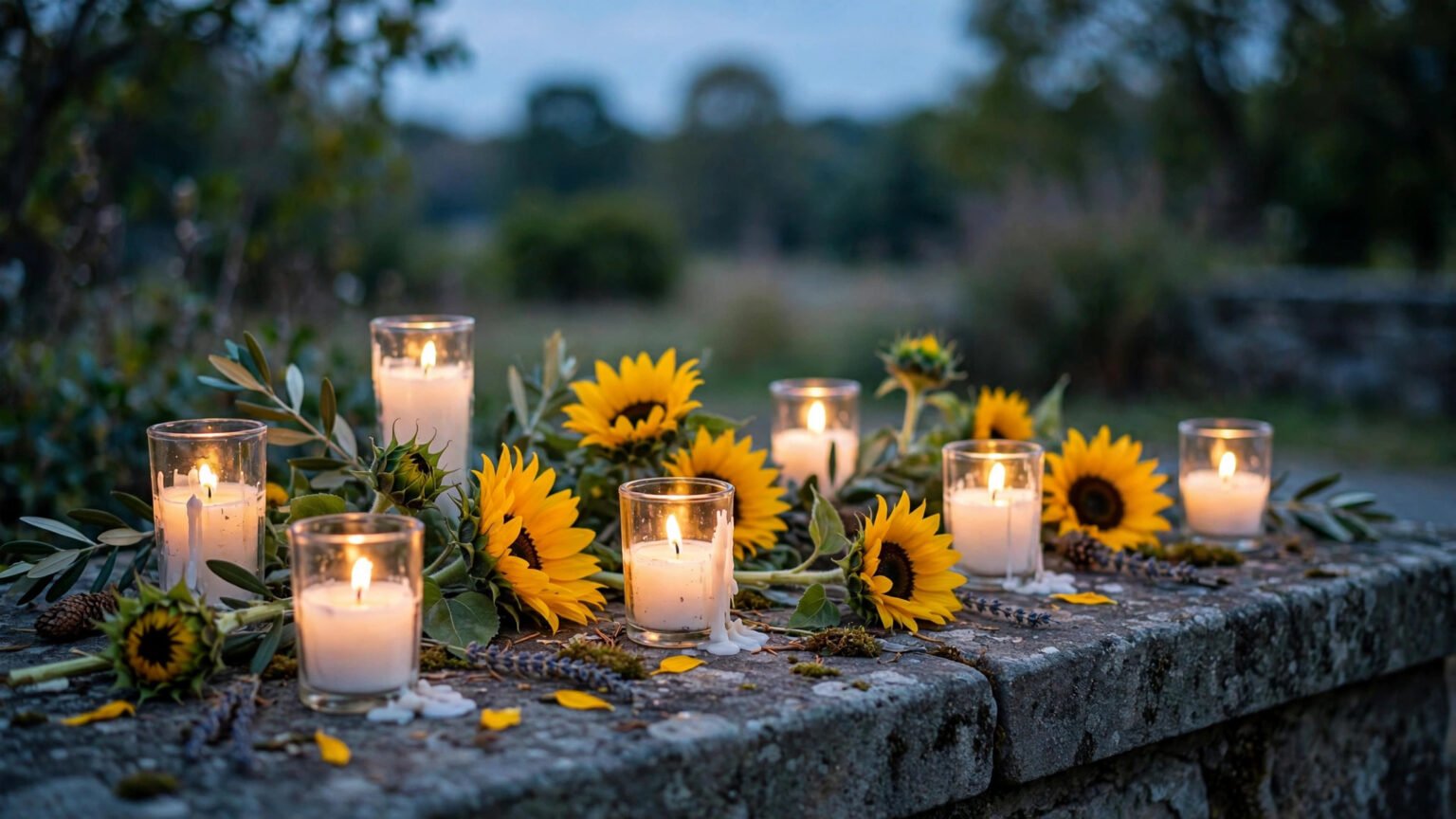 Candlelight memorial with sunflowers at dusk in tribute to Iryna Zarutska in Charlotte