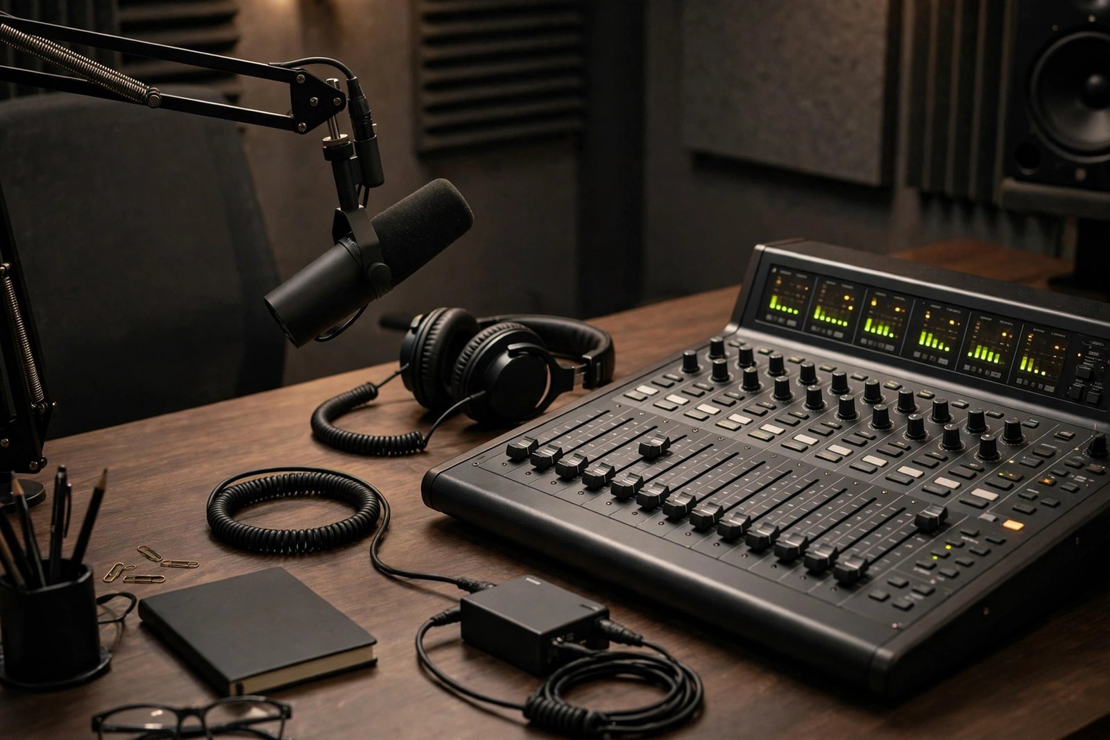 A radio studio microphone and headphones like those used on Sam Thompson's Hits Radio shows