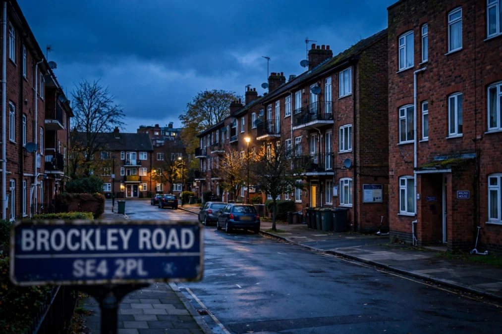 Council estate street in south-east London at dusk, the SE9 area that inspired Skye Newman's EPs
