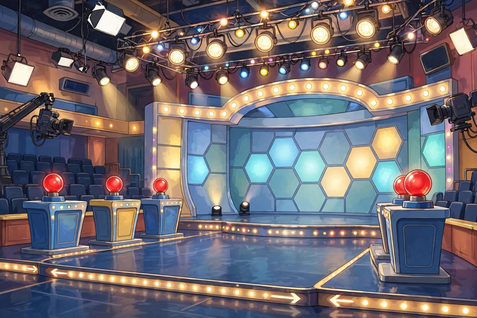 Stephen Mulhern: The Magician-Turned-Presenter Behind Catchphrase, Deal or No Deal and Dancing on Ice Illustrative television game-show studio set with buzzers and bright lights.