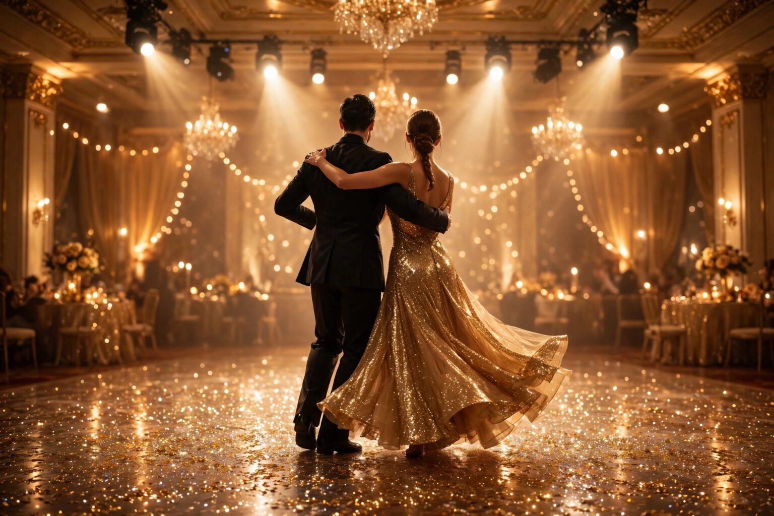 Tess Daly: Age, Strictly Come Dancing Career, MBE and Life After the Ballroom (2026) A ballroom dancing couple performing under spotlights on a glittering dance floor
