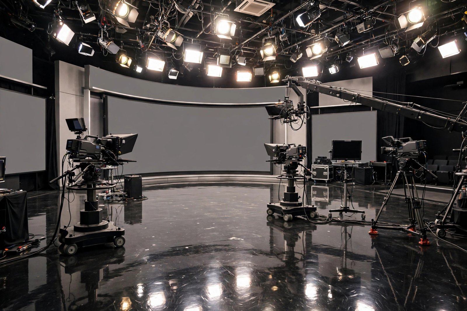 tess daly A live television studio set with bright lights and cameras during an entertainment show recording