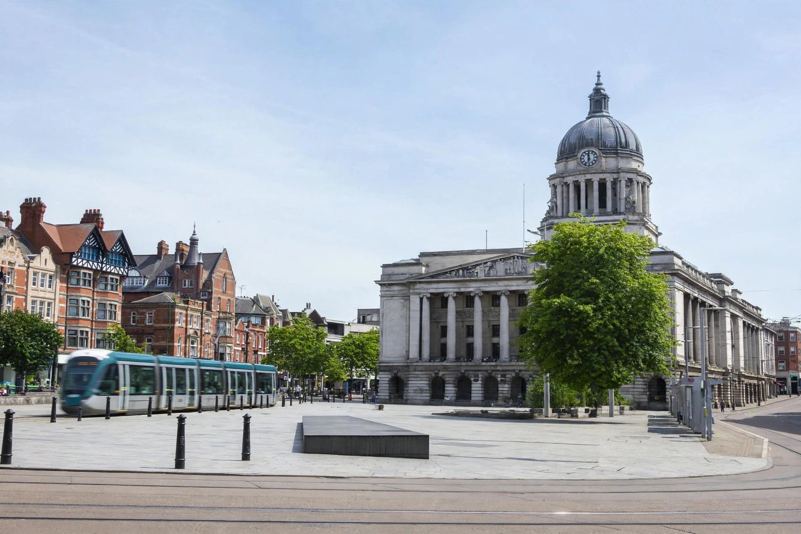 Nottingham's Old Market Square with trams passing, the city where Vicky McClure was born and still lives