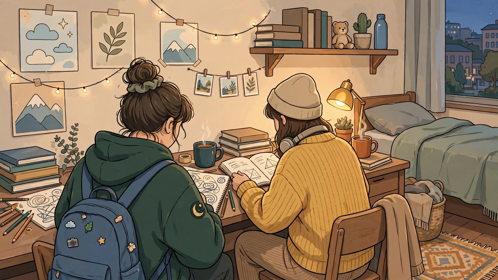 Illustration of university flatmates in their first year, representing Dylan Llewellyn's leading role as Jack in the Channel 4 comedy-drama Big Boys